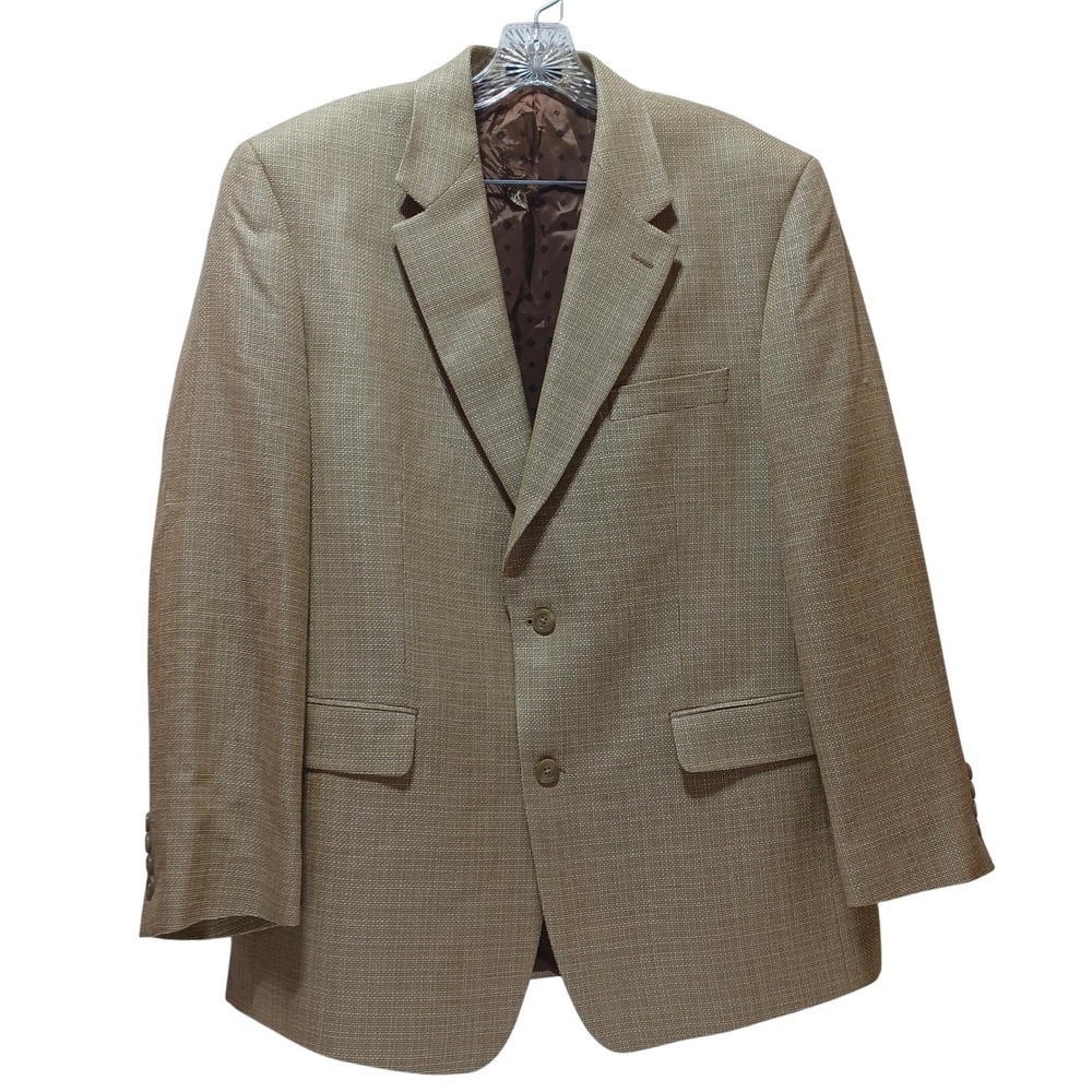VTG Ralph Lauren Mens 42R Tan 100% Silk Basketweave Sport Coat Blazer Preppy